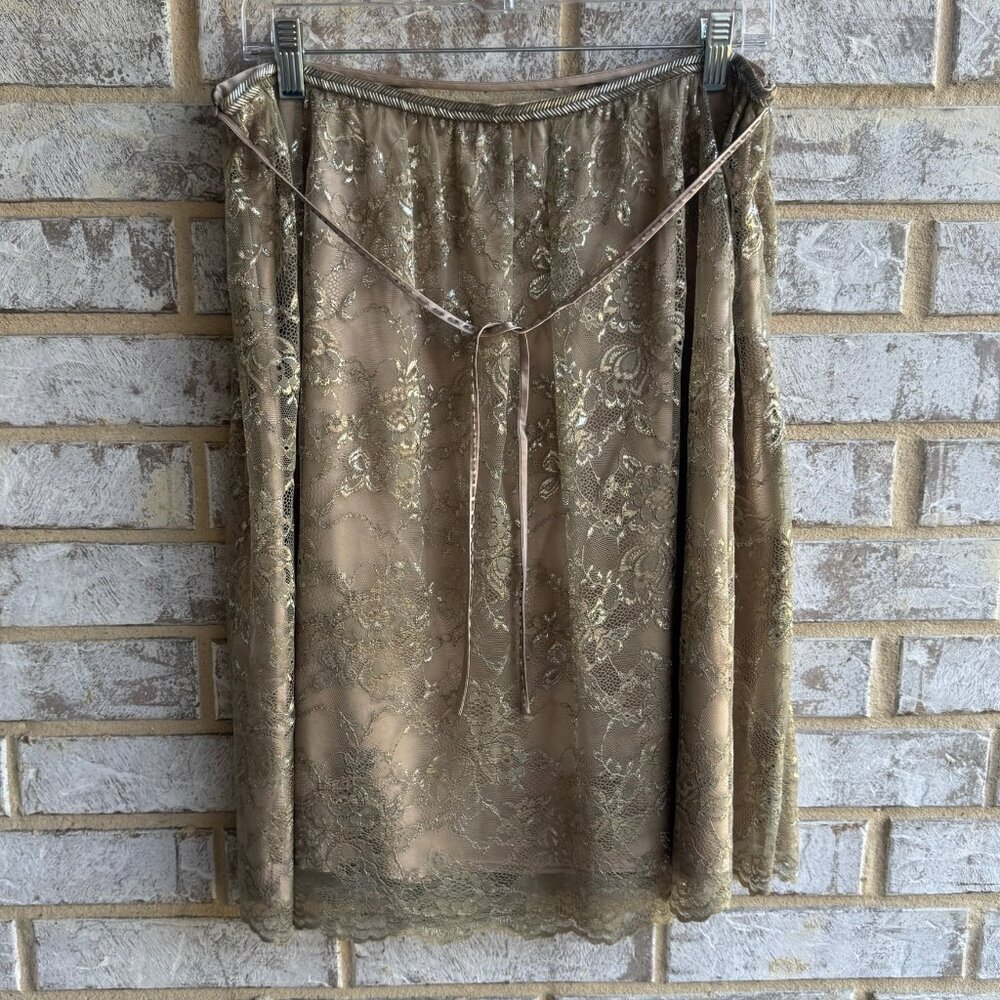 3.1 Phillip Lim Silk Blend Gold Lace Floral Layered Skirt Women's Size 10